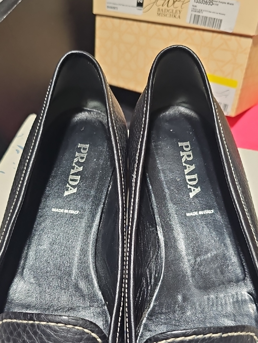 Prada Black Pebbled Leather Loafers with Silver Plaque Size 39 - Picture 7 of 7